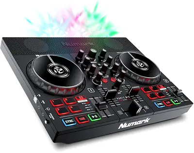 Numark PARTYMIX LIVE - DJ Controller with Built-In Light Show and Speakers, USB