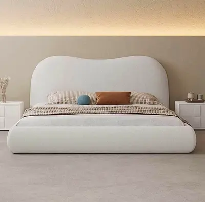 Modern White Upholstered Bed with Nightstands