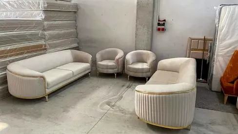 Elegant 4-Piece Cream Velvet Sofa Set with Gold Accents