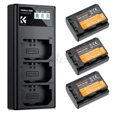 KF CONCEPT 3-Pack NP-FZ100 Battery and Upgraded LCD Battery Charger
