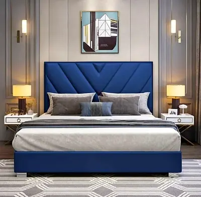 Stylish Blue Upholstered Bed