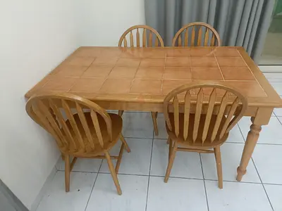 Wooden Dining Table with Four Chairs