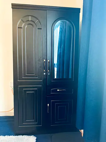 Elegant Black Wardrobe with Mirror