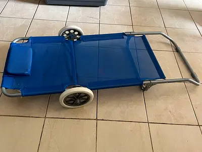 Lounger for beach or camping  Foldable recliner chair with wheels and caddy for your bag