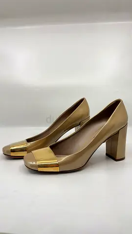 Louis Vuitton Beige Patent Leather Block Heel Pumps – Size 38.5