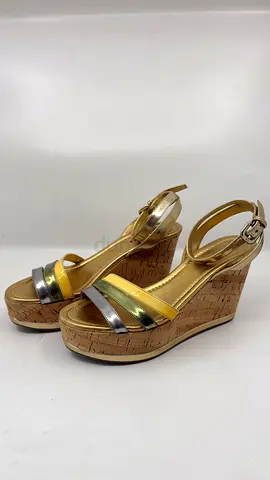Prada Lame Gold MultiColor Wedge Sandals - Size 36.5