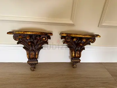 Pair of Ornate Gilt Wall Corbel Brackets / Display Shelves