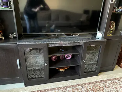 Elegant Black Entertainment Center with Glass Doors