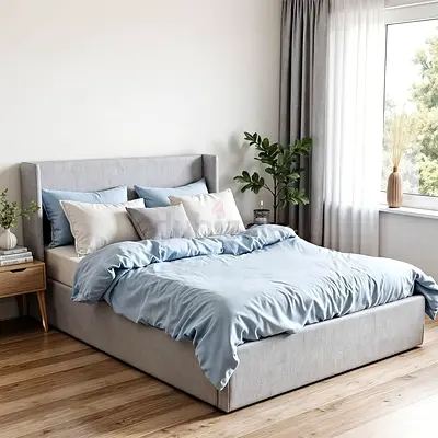 Gray linen lift up storage king bed