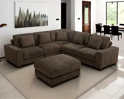 Comfortable L-Shaped 5 Seater Sofa with Ottoman