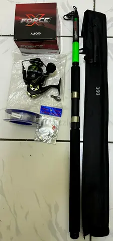 Fishing Sets telescopic Professional7 3.6 m xforce green rod,AL 6000 Korean metal cup reel with line