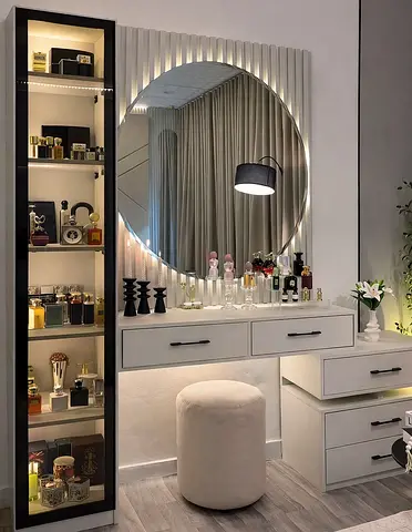 Modern Stylish Dresser with Round Mirror