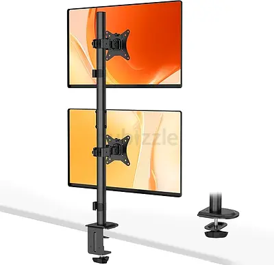 Dual Monitor Stand- Vertical Stack Monitor Desk Mount For Two Screens Up To 32 Inch Height Adjustabl