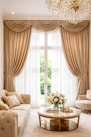 Elegant Living Room Curtains and Sofa Set