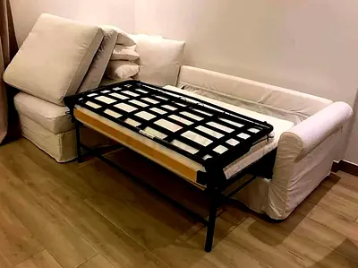 Ikea white L shape sofa bed with mattress