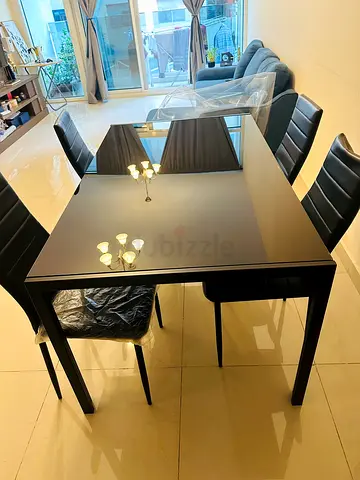 Elegant Black Dining Table with Chairs-Urgent Sale