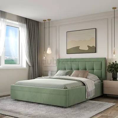 New Modern Green Upholstered Bed