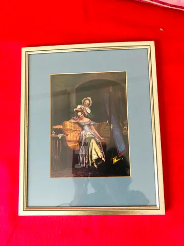 Vintage Framed Artwork of Lady in Victorian Dress