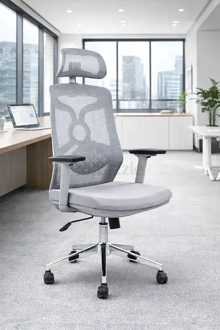 Mesh Office Chair with Adjustable Headrest – High Back Ergonomic Grey Office Chair
