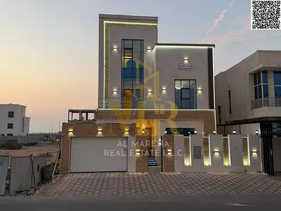 Luxury villa for sale in Al Bahia – 7 master bedrooms with majlis and 3 living rooms, two floors and a roof, built-up area 4650 sq ft, including regis