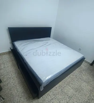 IKEA Malam queen bed frame with 2 storage drawers underneath and with IKEA mattress 160×200cm