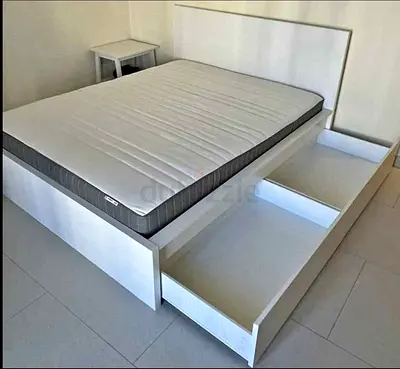 IKEA malam queen‑size bed (160 × 200 cm) with 2 storage drawers underneath and an IKEA mattress