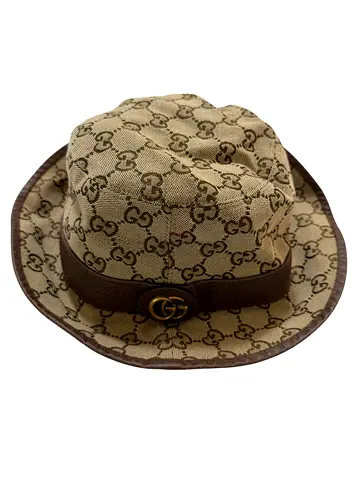 Authentic Gucci Brown GG Cotton Canvas and Leather Bucket Hat M