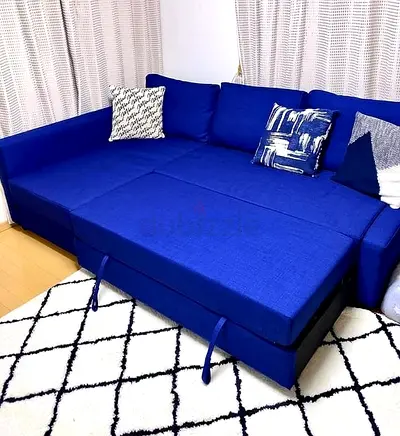 Blue L-Shaped Sofa with Storage