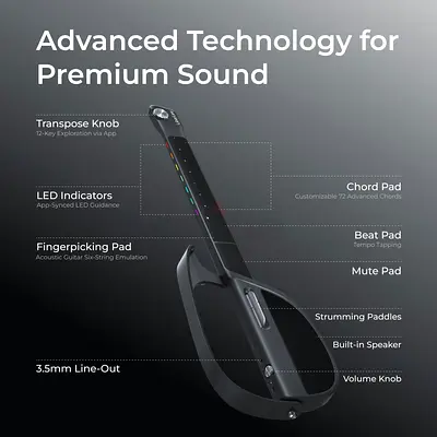 C1 Stringless Smart Guitar, Foldable Travel Backing Guitarra, Chord Generator