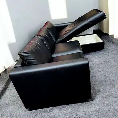 IKEA vimle black leather L Shape sofa bed with storage