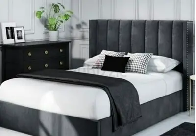 Stylish Grey king size Upholstered Bed with Modern Design