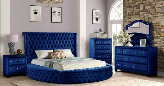 Elegant Blue Velvet Bedroom Set