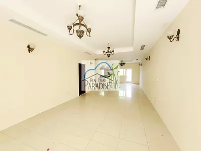 available 3br 1 master bedrooms/fitted kitchen/private back yard/ laundry room/covered car parking shared swimming pool/in compound for rent in mirdif