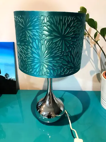 BEAUTIFUL SILVER LAMP WITH BLUE IMPRINT