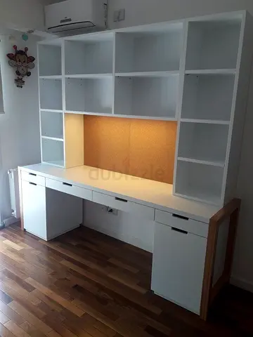 Modern White Desk with Shelving Unit