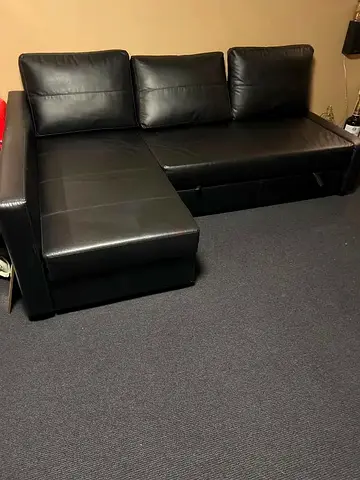 Black Leather Sectional Sofa bed with storage
