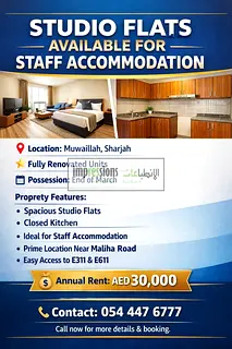 STUDIO FLATS AVAILABLE FOR STAFF ACCOMMODATION