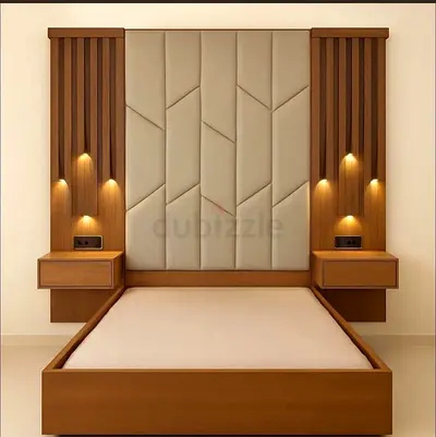 Stylish Wooden Bed with Integrated Lighting