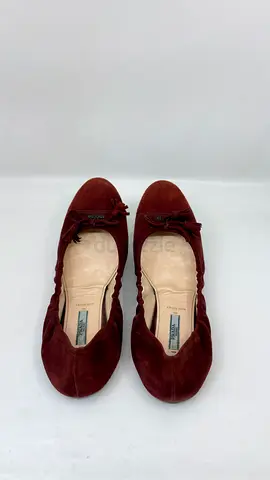 Prada Burgundy Suede Tassel Bow Scrunch Ballet Flats - Size 40