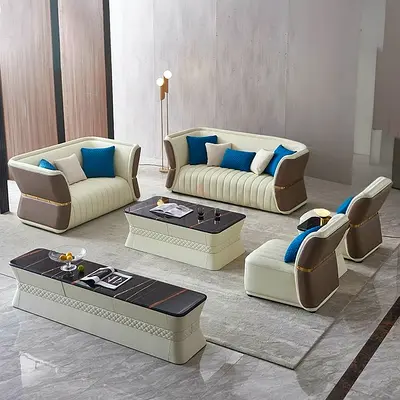 Elite Modern Marble  Leather Living Room Suite