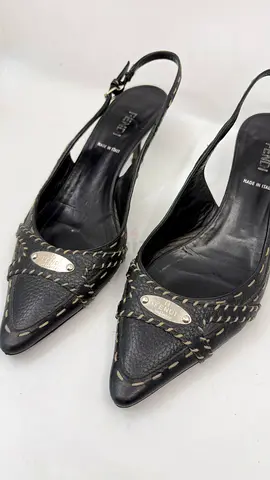Fendi Black Leather Selleria Slingback Pointed Toe Sandals - Size 39.5