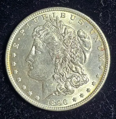 Vintage 1896 Morgan silver dollar coin.