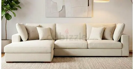 Stylish L-Shaped Cream Sofa with Cushions