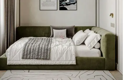 Stylish Modern queen Bed in Olive Green