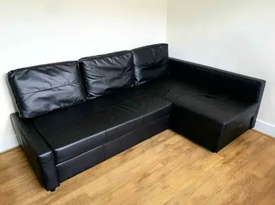 Stylish Black Leather Corner Sofa bed