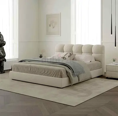 Stylish Beige Bed with Comfortable Headboard