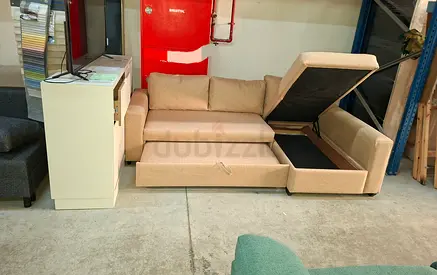 Ninth rating: One sofa bed – L-shaped, fabric upholstery, storage under seats, pull-out bed, cushion