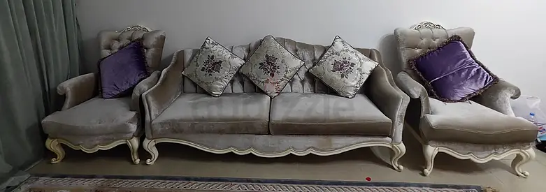 Elegant Velvet Sofa Set with Decorative Cushions