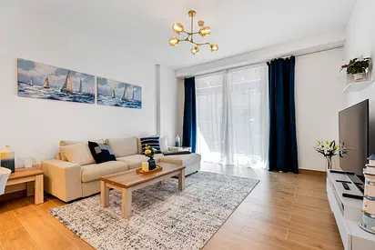 Port De La Mer 1BR with Beach Access & Sea Views | Furnished | Flexible term