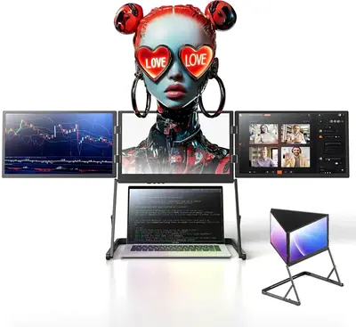 V2COM Q1 Quad-Screen Laptop Extender – Triple 15.6 IPS Displays, 360° Rotation, Full HD